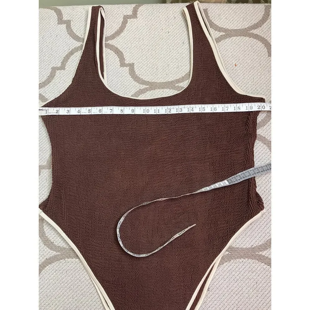 Moda Minx Curve contrast binding swimsuit in brown, NWT, size 18, MSRP $96